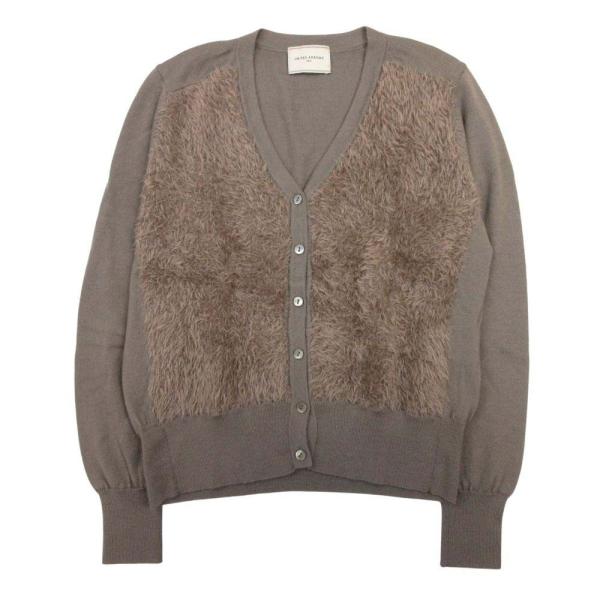 美品 UNITED ARROWS ユナイテッドアローズ アルパカ ファー コンビ カーディガン ニット 羽織 Vネック 茶系 モカブラウン レディース 古着 中古