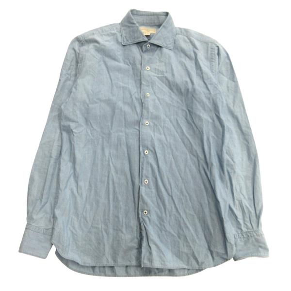 良品 ORIAN DENIM DIVISION オリアン シャンブレー シャツ カットソー ホリゾンタルカラー スリムフィット M 青 ブルー メンズ 古着 中古
