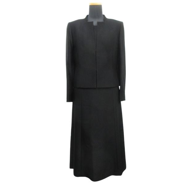 美品 HIROMI YOSIDA ヒロミヨシダ スタンドネック ジャケット ワンピーススーツ フォーマル 喪服 ドレス 7号 黒 ブラック レディース 古着 中古