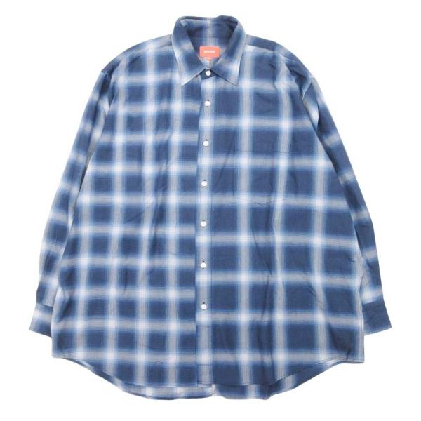 美品 BEAMS ビームス パネル オンブレチェック シャツ カットソー トップス 長袖 オーバーサイズ M 青 ブルー 紺 ネイビー メンズ 古着 中古