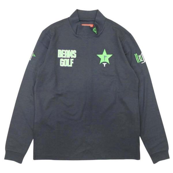 美品 BEAMS GOLF ビームスゴルフ 22aw スターフラッグロゴ ツアー モックネック シャツ 長袖 トップス カットソー M グレー系 メンズ 古着 中古