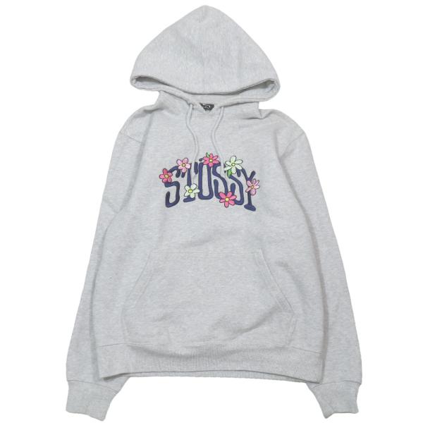 良品 STUSSY ステューシー COLLEGIATE FLORAL HOODIE スウェット パーカー プルオーバー 長袖 裏起毛 カットソー S グレー メンズ 古着 中古 USED STUSSY（ステューシー） 良品 COLLEGIATE FLORAL HOODIE スウェット