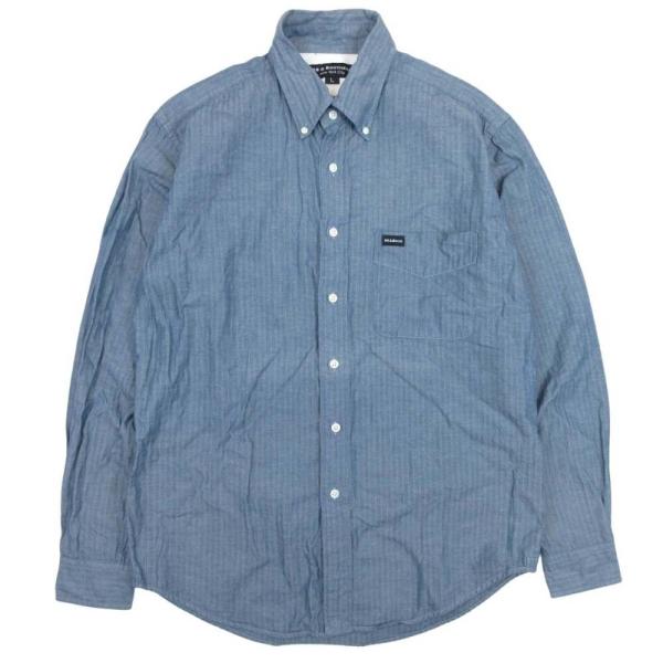 美品 68&brothers シックスティエイトアンドブラザーズ ヘリンボーン シャンブレーシャツ 長袖 ボタンダウン L インディゴ メンズ 古着 中古