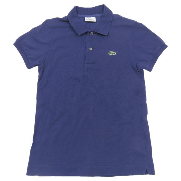 良品 LACOSTE ラコステ ポロシャツ ブラウス 半袖 ワンポイント ロゴ カットソー コットン 40 パープル レディース 古着 中古