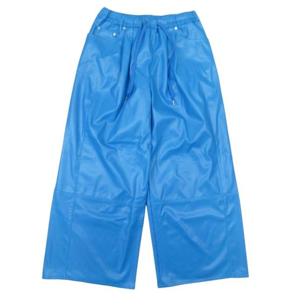 未使用 MAISON SPECIAL メゾンスペシャル 25aw シンセティックレザー ボリューム ワイドパンツ ヴィーガンレザー 38 青 ブルー レディース 古着 中古
