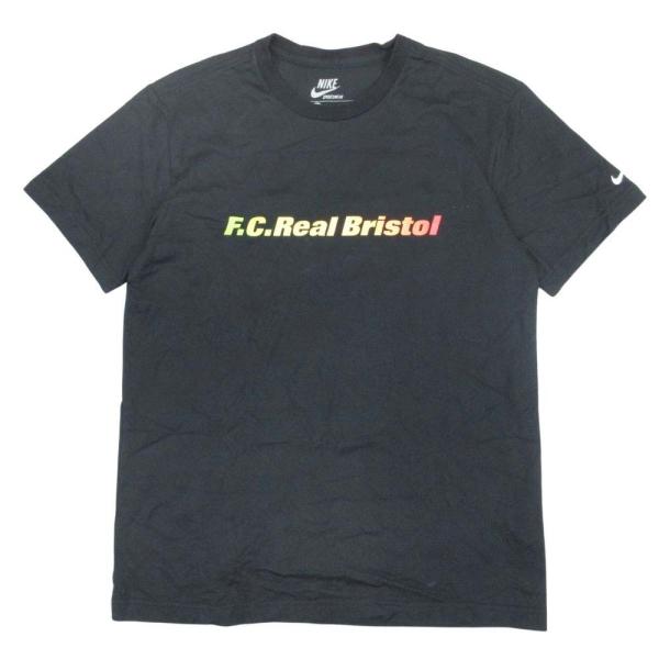 美品 NIKE x F.C.Real Bristol F.C.R.B ナイキ エフシーレアルブリストル ロゴプリント Tシャツ カットソー 半袖 L 黒 ブラック メンズ 古着 中古