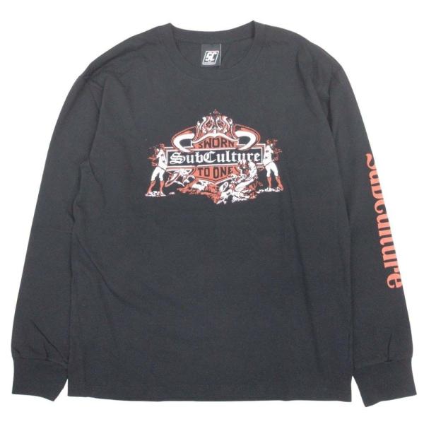 美品 SC SUBCULTURE サブカルチャー プリント 長袖Tシャツ カットソー トップス 長袖 クルーネック コットン 3 黒 ブラック メンズ 古着 中古