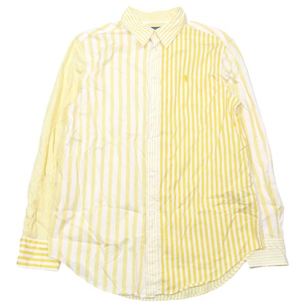 良品 POLO RALPH LAUREN ポロ・ラルフローレン ストライプ シャツ 長袖 ロゴ ワンポイント カットソー M イエロー ホワイト メンズ 古着 中古