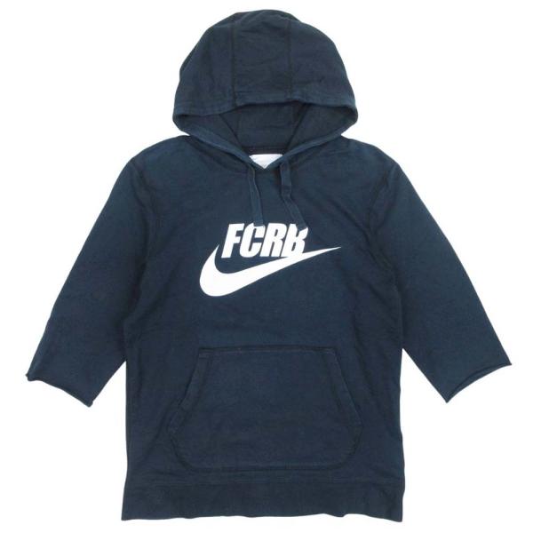 良品 F.C.Real Bristol FCRB x NIKE エフシーレアルブリストル ナイキ ロゴプリント フーディー 裏毛 パーカー プルオーバー M 濃紺 メンズ 古着 中古