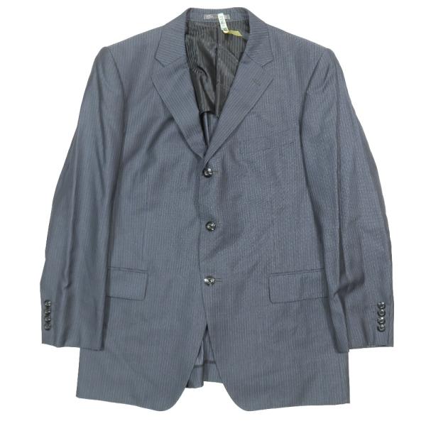 美品 LANVIN COLLECTION ランバン コレクション ストライプ テーラードジャケット ウール 背抜き 3B サイドベンツ スーツ ネイビー メンズ 古着 中古