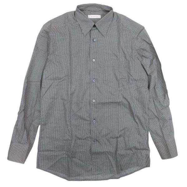 美品 Ermenegildo Zegna エルメネジルド ゼニア 総柄 シャツ 長袖 コットン ドレスシャツ レギュラーカラー M グレー メンズ 古着 中古