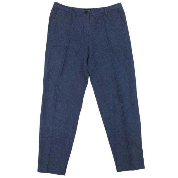 美品 ARMANI JEANS アルマーニ・ジーンズ スラックス テーパードパンツ センタープレス ボトムス コットンリネン 42 紺 ネイビー レディース 古着 中古