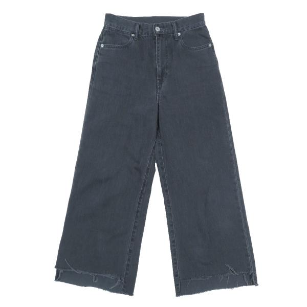 美品 Spick and Span スピックアンドスパン 5 1/2  WIDE CROPPED DENIM PANTS ワイド カット デニムパンツ 27  ブラック レディース 古着 中古