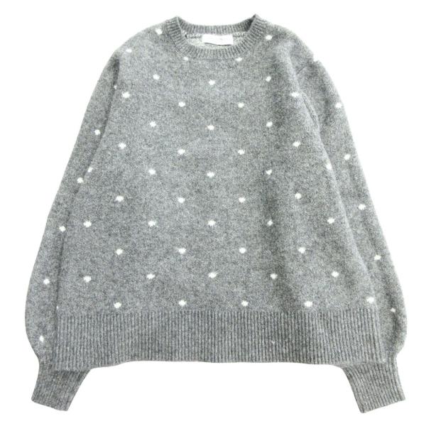 美品 UNITED ARROWS ユナイテッドアローズ ドット柄 ニット セーター カットソー クルーネック 長袖 灰 グレー レディース 古着 中古