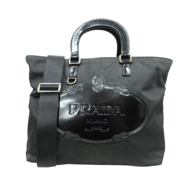 本物 良品 ■プラダ■ レザー 2WAY ショルダートートバッグ ハンドバッグ PRADA（プラダ） 良品 2way ナイロン レザー ハンド バッグ トート