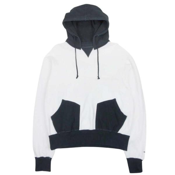 美品 COTTON PAN コットンパン Akom バイカラー パーカー フーディー スウェット セパレートポケット 裏起毛 2 白 ホワイト ネイビー メンズ 古着 中古 USED 美品 COTTON PAN コットンパン Akom バイカラー パーカー フーディー