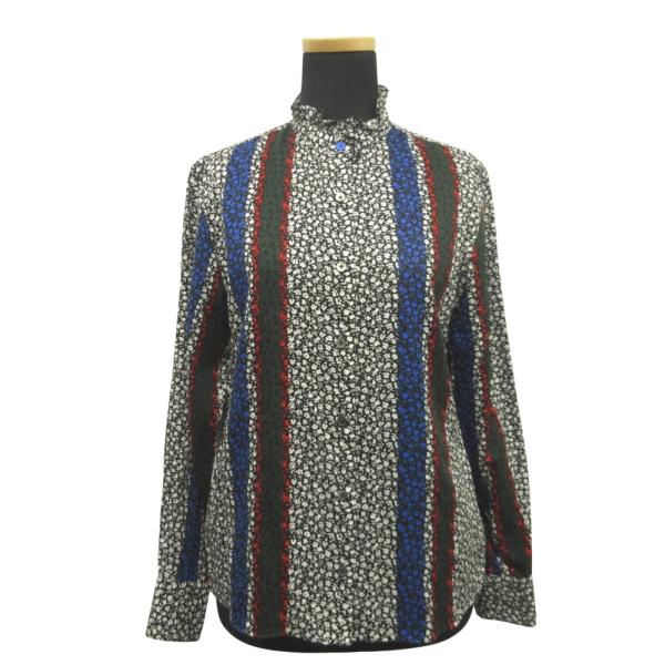 良品 Paul Smith ポール・スミス フリルカラー シャツ ブラウス カットソー 花柄 スタンドカラー 38 マルチカラー レディース 古着 中古