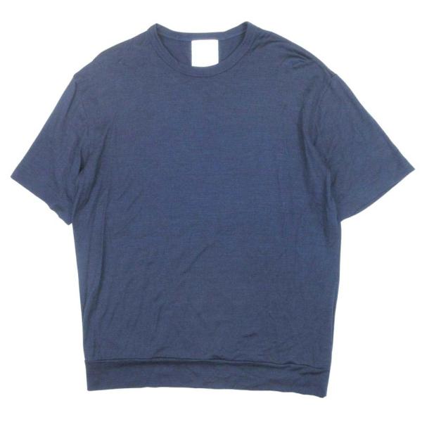 美品 SLOANE スローン ウール天竺 Tシャツ カットソー トップス 半袖 クルーネック ヘムスイッチング  4 紺 ネイビー メンズ 古着 中古