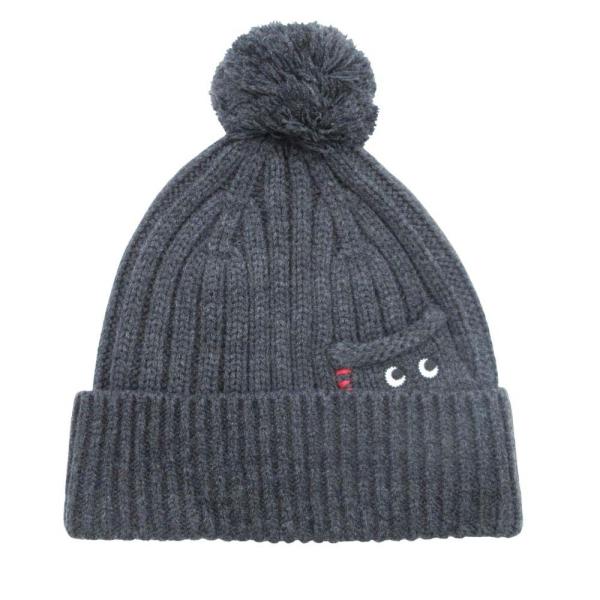 美品 UNIQLO x ANYA HINDMARCH ユニクロ アニヤハインドマーチ 24aw ヒートテックビーニー ワッチキャップ ニット帽 ダークグレー レディース 古着 中古