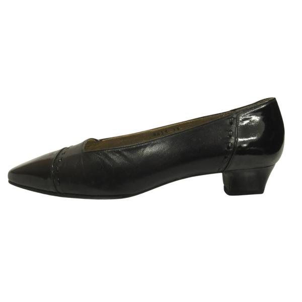 未使用 YVES SAINT LAURENT イヴサンローラン キャップトゥ パンプス シューズ 靴 エナメル レザー 切替 オールド 36 23cm 黒 ブラック レディース 古着 中古