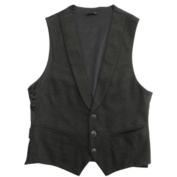 良品 GIORGIO ARMANI ジョルジオアルマーニ ベスト ジレ ノースリーブ カットソー 44 グレー 黒 ブラック メンズ 古着 中古