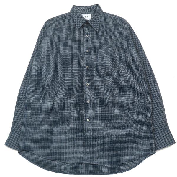 美品 ARMANI EXCHANGE アルマーニエクスチェンジ 90s ヴィンテージ チェック シャツ 長袖 カットソー ウール100％ M ネイビー メンズ 古着 中古