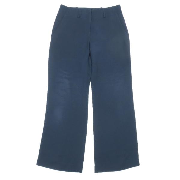 美品 GIORGIO ARMANI ジョルジオアルマーニ ストレッチ ワイド ストレートパンツ スラックスパンツ 42 ダークネイビー レディース 古着 中古