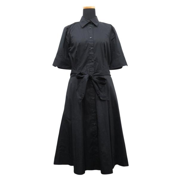 美品 LAUREN Ralph Lauren ローレンラルフローレン シャツ フレア ロング ワンピース ドレス カットソー 半袖 サイズ0 黒 ブラック レディース 古着 中古
