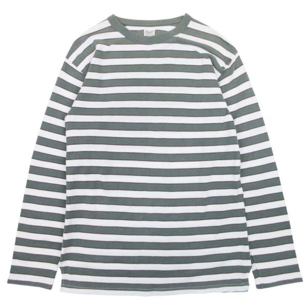 美品 PHIGVEL フィグベル 18ss BORDER L/S TOP ボーダー柄 長袖 Tシャツ ロンT カットソー トップス 2 カーキ オフホワイト メンズ 古着 中古