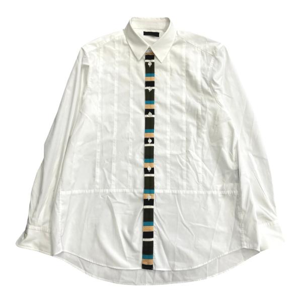 COOHEM コーヘン KNIT PATCHWORK SHIRT ニット パッチワーク シャツ カットソー 切替 L 白 ホワイト メンズ 古着 中古