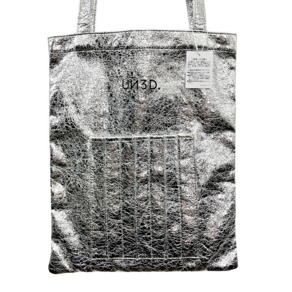 未使用 UN3D. アンスリード ORIGAMI POCKET TOTE R オリガミポケット メタリック トート バッグ ハンドバッグ 鞄 シルバー レディース 古着 中古