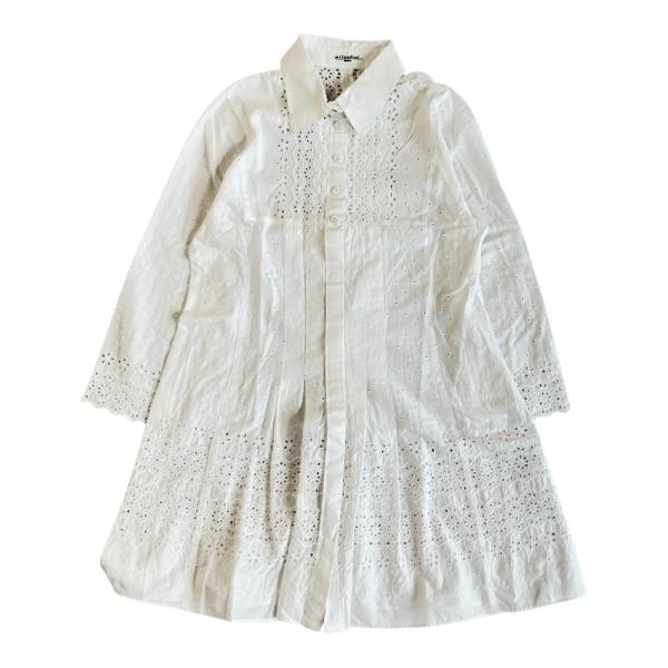 美品 HIROKO BIS ヒロコビス ヒロココシノ シャツ ワンピース ブラウス チュニック カットソー 長袖 レース刺繍 サイズ11 白 ホワイト レディース 古着 中古