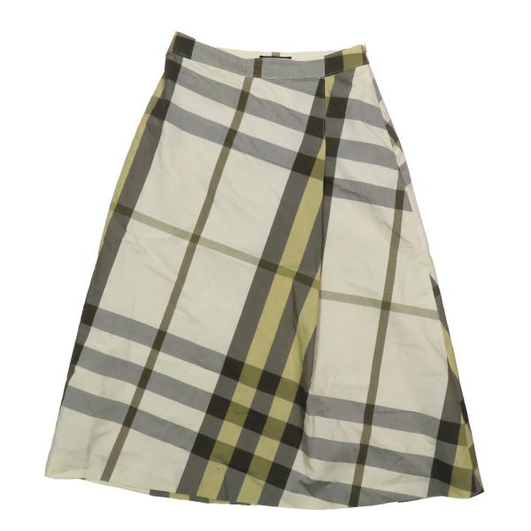 良品 BURBERRY LONDON バーバリーロンドン ビッグノバチェック柄 フレア 膝丈 スカート 38 ベージュ系 レディース 古着 中古