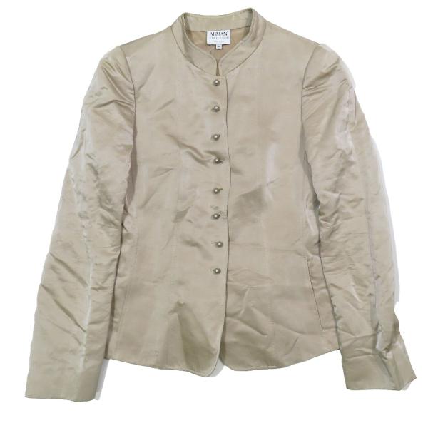 ARMANI COLLEZIONI アルマーニコレッツォーニ スタンドカラー マオカラー ジャケット バックプリーツ 44 ベージュ レディース 古着 中古