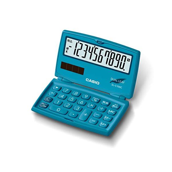 カシオ カラフル電卓 レイクブルー 10桁 折りたたみ手帳タイプ SL-C100C-BU-N