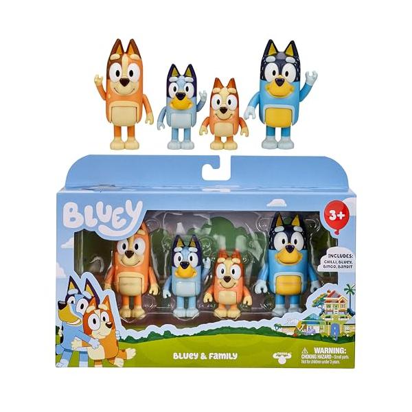 Bluey Family Figure 4-Pack, with Mum Dad Bingo Bluey, Toys for Kids 3-6 Years