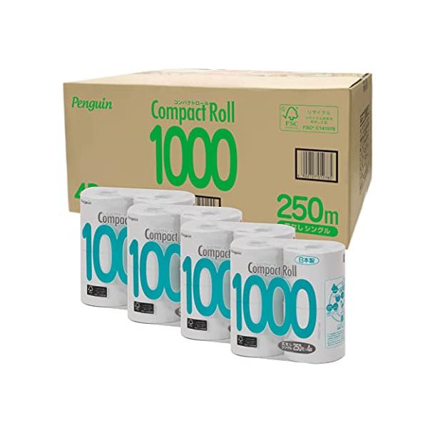 他サイト： ケース販売丸富製紙コンパクト1000トイレットロール 再生紙 4Rシングル×4入の商品画像
