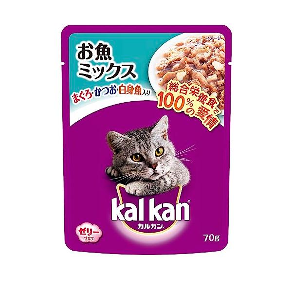 他サイト： カルカン パウチ お魚ミックス まぐろ・かつお・白身魚入り キャットフード 2) お魚ミックス 成猫用 70g×16 (まとめ買い)の商品画像