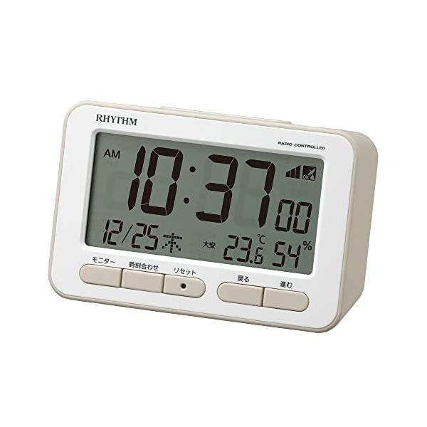 他サイト： リズム(RHYTHM) 目覚まし時計 電波時計 電子音 アラーム (スヌーズ 付) 温度計 湿度計 カレンダー ベージュ 7.8×12×5.4cの商品画像