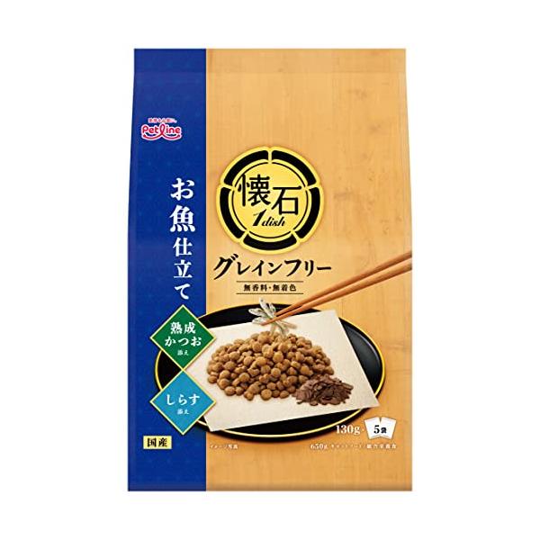 他サイト： ペットライン 懐石1ｄｉｓｈ キャットフード グレインフリー お魚仕立て 熟成かつおとしらす添え 650ｇ(130ｇ×5)ドライ グルメ トッピの商品画像