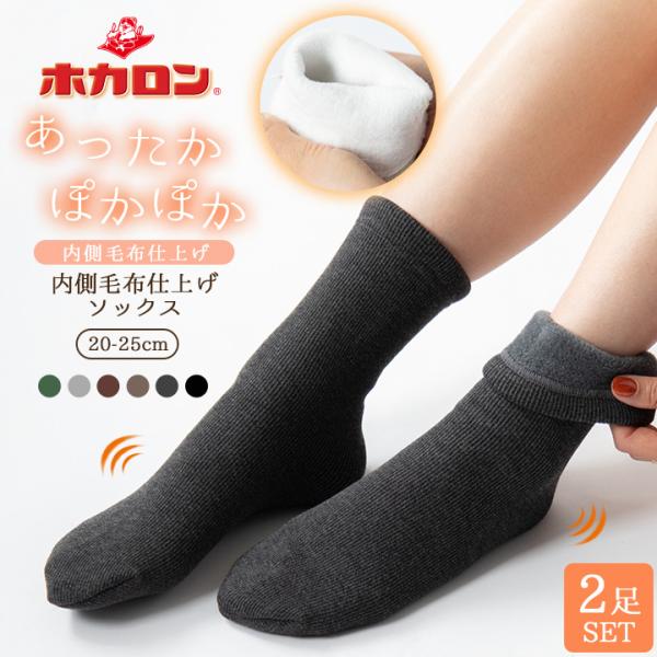 ホカロン あったかぽかぽか靴下 裏シャギー 20-25cm 2足セット 履く