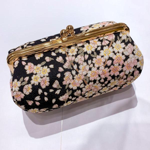 小紋工房 和KOMONO がま口 ポーチ 桜 黒 二越 ちりめん 縮緬 コスメポーチ 日本製 クリックポスト全国一律185円対応可能