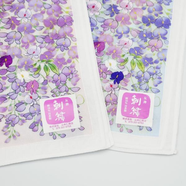 ハンカチ プレゼント レディース 女性 友禅 刺繍 和柄 スカーフ 藤棚 母の日 はんかち 綿 日本製 クリックポスト全国一律185円対応可
