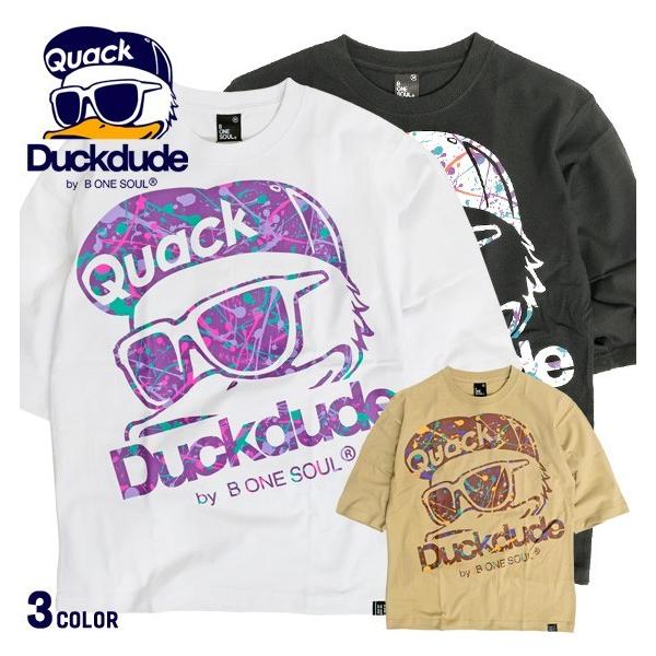 DUCK DUDE Tシャツ ダックデュード ヒュージ アヒルフェイス スプラッシュ プリント 7分袖Tシャツ ペンキ柄 アヒルロゴ TSL-127