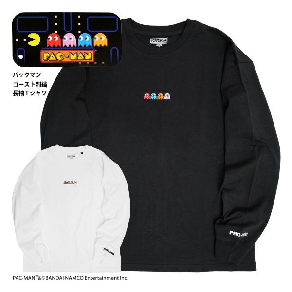 PAC-MAN Tシャツ パックマン ゴースト 刺繍 長袖Tシャツ メンズ PAC-MAN Tシャツ パックマン ゴースト 刺繍 長袖Tシャツ メンズ