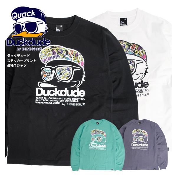 DUCK DUDE Tシャツ ダックデュード 2021SS ステッカー アヒルロゴ プリント 長袖Tシャツ メンズ ロンT クルーネック ストリート カジュアル トップス TSL-151