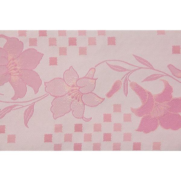 ピンク地　ユリ（百合）　格子、市松文様（チェック柄）