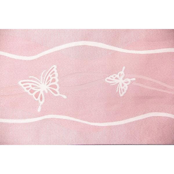 【夏物・浴衣用　単衣用】<br>ピンク 光沢　蝶々　波