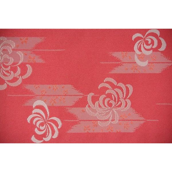 赤色地　濃ピンク　菊　矢羽文　矢絣