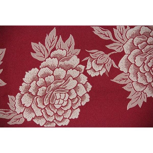 赤色地　エンジ　牡丹（ボタン）　バラ（薔薇）